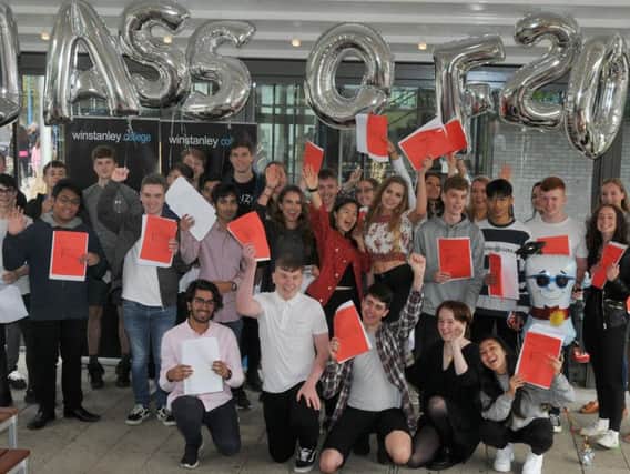 Students celebrate their results at Winstanley College, Orrell