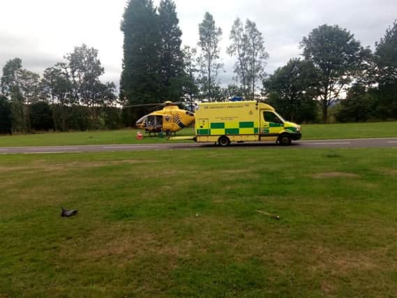 The helicopter and ambulance at Haigh Hall