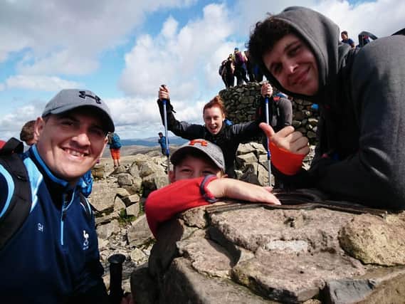 Gareth, Elliott, Joanne and Justin Hayes at the top of Scafell Pike