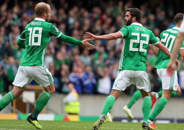 Will Grigg celebrates his goal for Northern Ireland at the weekend
