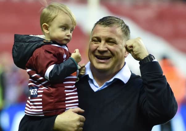 Shaun Wane with grandson Teddy after the 2017 World Club Challenge win