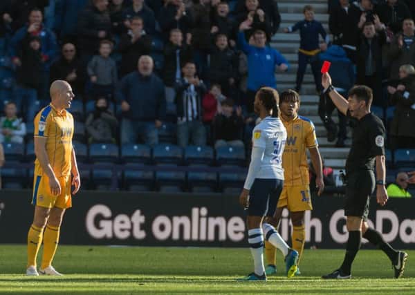 Darron Gibson is sent off at Preston