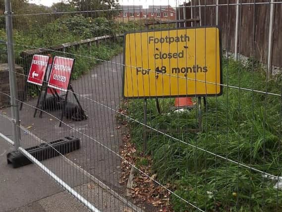 The footpath closed between Worsley Mesnes Drive and Holt Street