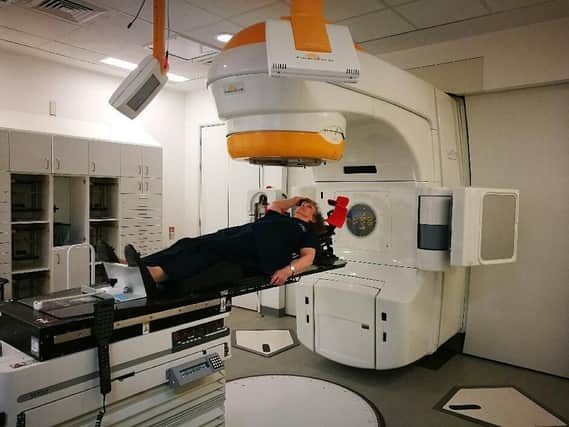 Wigan patient Jean Hensey-Reynard receives radiotherapy from the linear accelerator at The Christies centre at Salford Royal Hospital