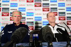 England coach Wayne Bennett with Kiwis boss Michael Maguire at the Test series launch. Picture: Simon Wilkinson/SWPix