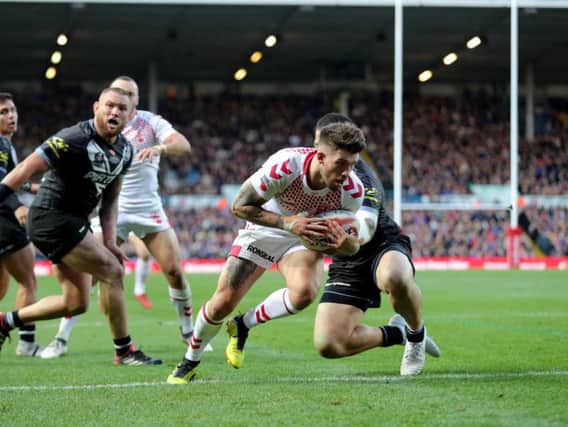 Oliver Gildart gets over the line, but his try was ruled-out at Elland Road