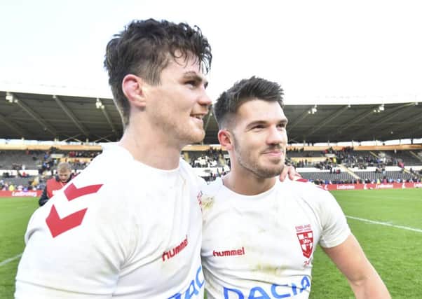 John Bateman with Oliver Gildart after the first Test. Picture: SWPix