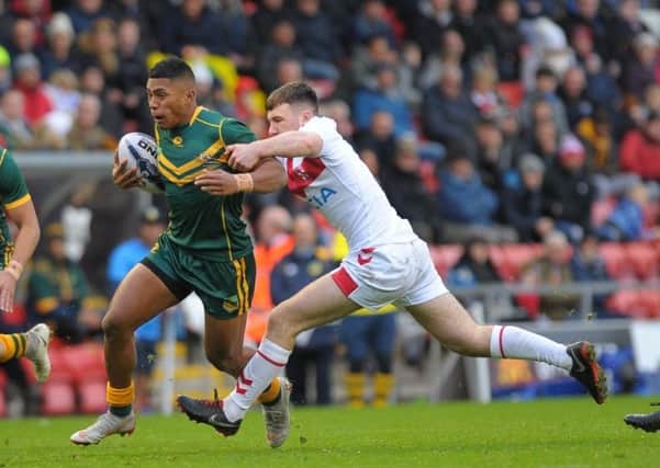 Wigan's Harry Smith in action for England academy at Leigh. Picture: Brian King