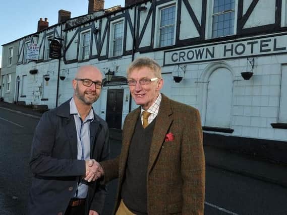 Publican director Gary Lewis with Save The Crown campaigner Brian Steer outside the historic pub