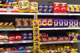 Easter chocolates on display in a Co-Op store