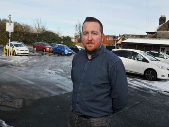 Dominic Griffiths, new manager at The Stag Inn pub, Orrell in the car park which now has new parking charges