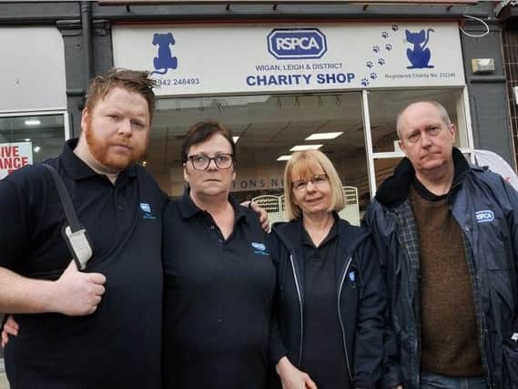 Staff and volunteers, from left: Richard Pearson, Linda Warren, shop manager Alison Dooley and Jeffrey Roper