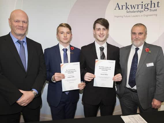 Tom Bailey and Nathan Willis receiving their Arkwright Scholarship Awards, alongside Mr Bailey who organises the scholarships.