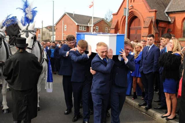 Mourners wore blue for the funeral of Everton FC fan Billy Livesley