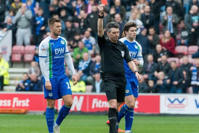 Jonas Knudsen is red-carded for Ipswich