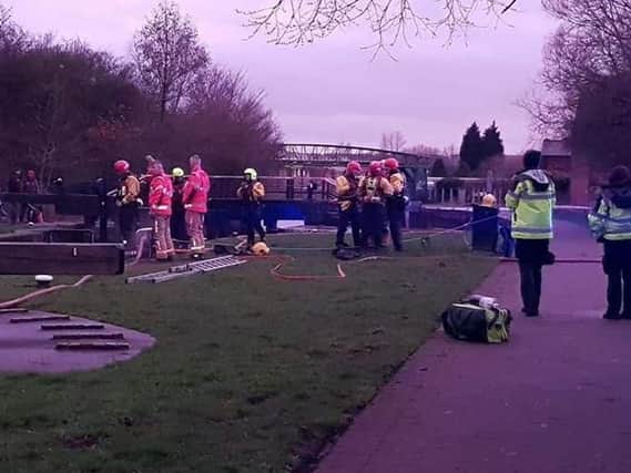 Firefighters working at the canal. Pic: Paul Ruddock at PR Photography