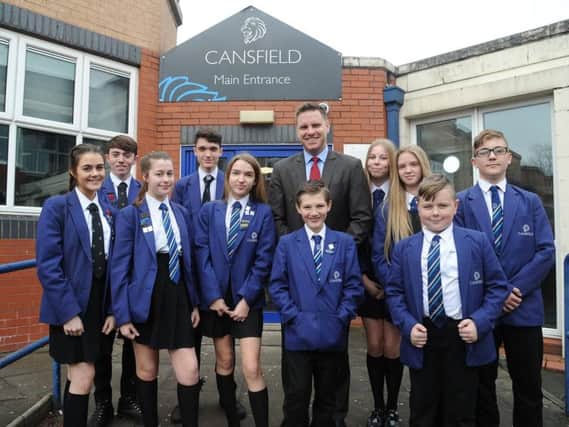 Cansfield High School headteacher Dr Geoff Baker with pupils