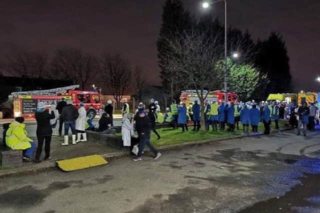 A scene from Tuesday night's evacuation after a gas leak