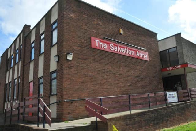 Outside the Salvation Army HQ in Scholes
