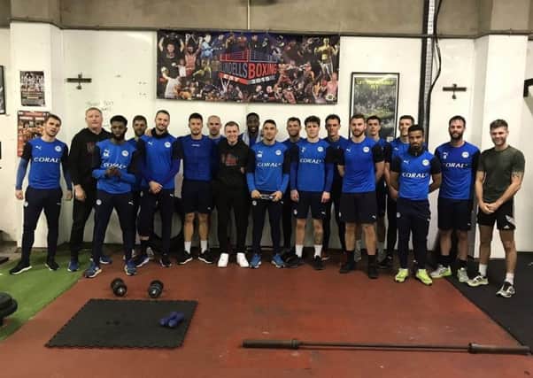 The Wigan Athletic squad at Blundells boxing gym