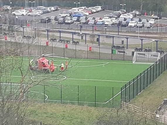 The air ambulance landed on playing fields by the school