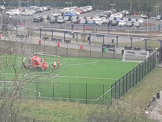 The air ambulance landed on playing fields by The Deanery