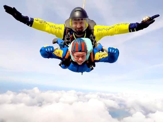 Sam during her daring sky dive