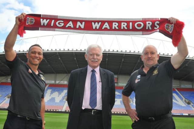 Shaun Edwards with Ian Lenagan and Adrian Lam at last August's press conference