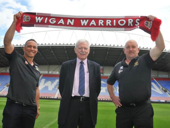 Shaun Edwards with Ian Lenagan and Adrian Lam at last August's press conference