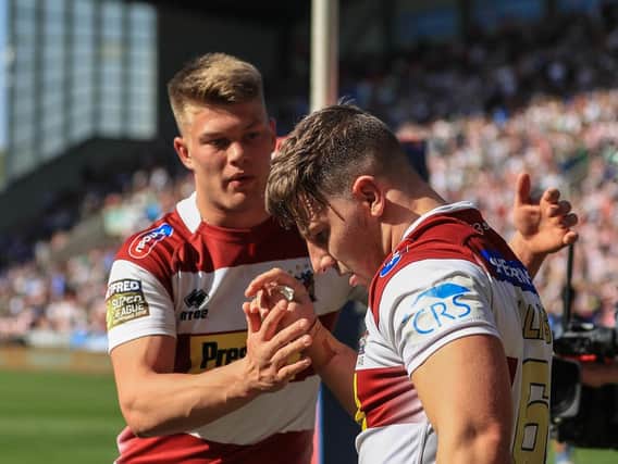 Morgan Smithies congratulates George Williams after his try