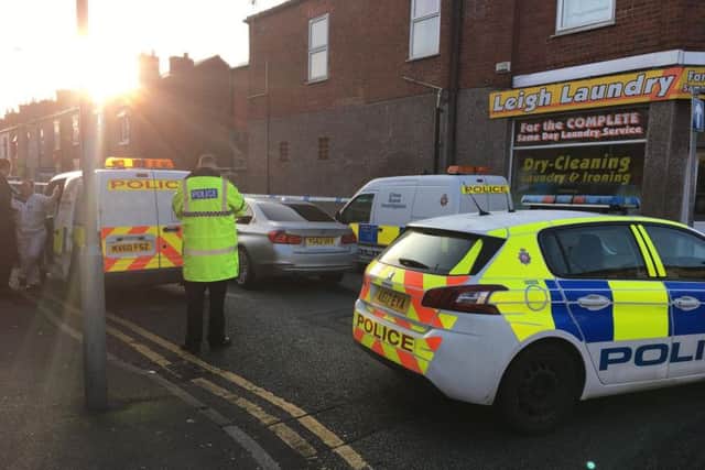 A scene in place in Platt Street, Leigh, after Philip Rooney died of stab wounds in February