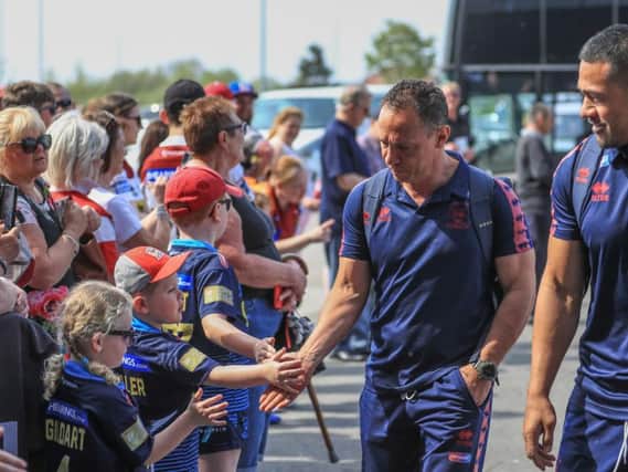 Adrian Lam greets fans at Salford on Monday