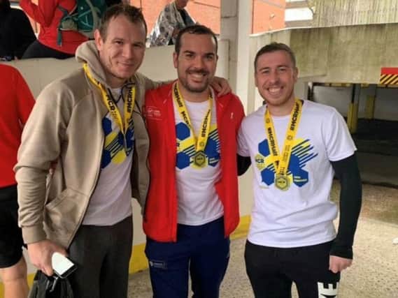 Jon Leggott, Scott Barlow and Michael Mackenzie, who are running the London Marathon for Wigan and Leigh Hospice