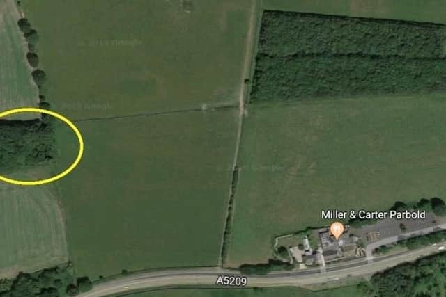 The area (circled) in Parbold where Alex's body was discovered