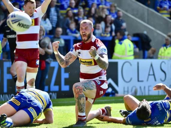 Zak Hardaker celebrates his try at Wire which indicated Wigan are back as a real force