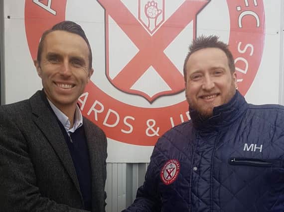 Chris Connor, Partner of Scott Rees & Co with Mark Hayes, Chairman of Ashton Town AFC.