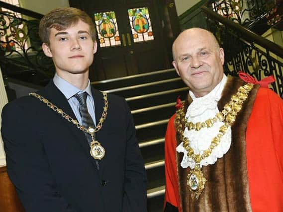 New mayor Coun Steve Dawber with consort son Oliver Waite