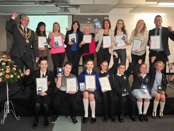 The winners pictured with the Mayor of Wigan Coun Steve Dawber
