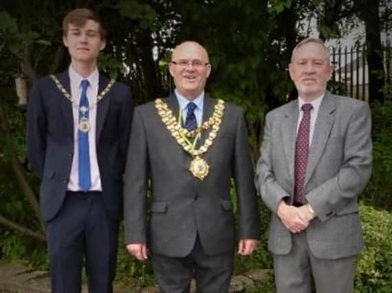 Mayor Stephen Dawber with son Oliver (left) and chairman of Ashtons branch of University of the Third Age Michael Iredale