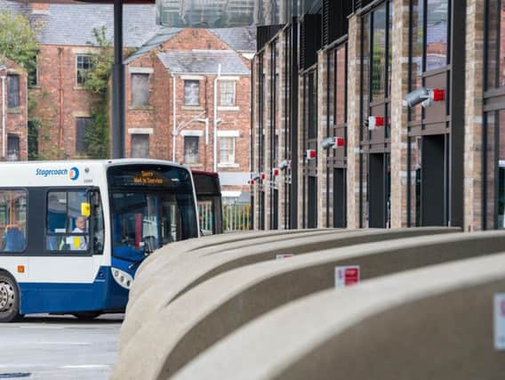 A bus pulling into the station in Wigan