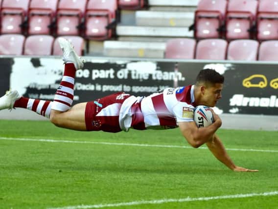 Jake Shorrocks crosses for a try in the first-half