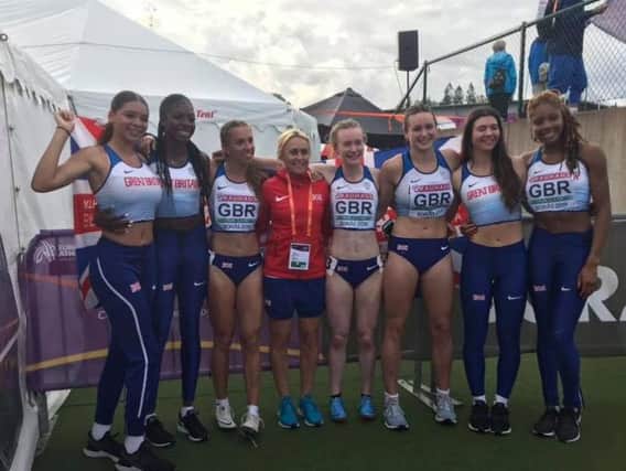 Jenny Meadows with the gold-winning relay squad