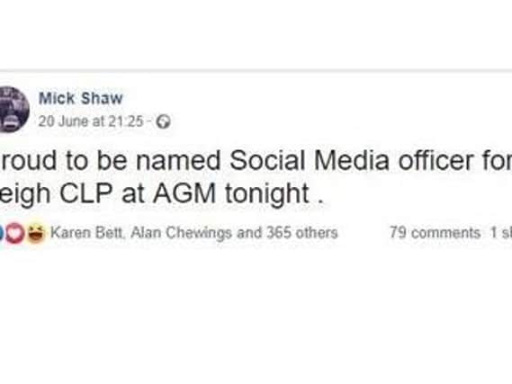 A message confirming Mick Shaws appointment in a role with Leigh CLP, from which he has now stepped down