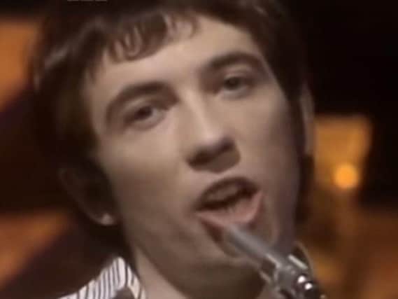 Pete Shelley, frontman of The Buzzcocks, pictured on Top of the Pops