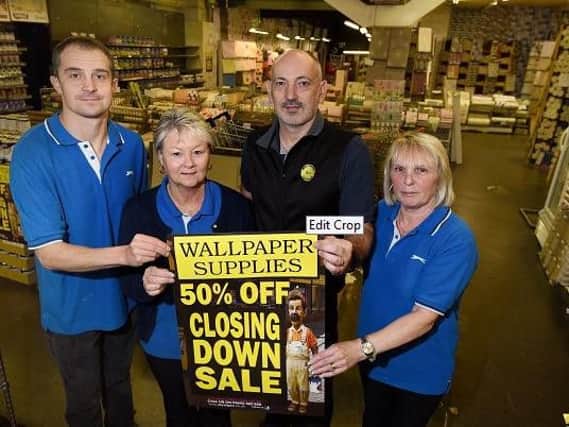 Closing down, from the left, Pete Lawson, Sue Lever, Chris Bracek and Joyce Pirir of Wallpaper Supplies