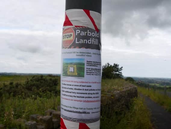 A poster on Parbold Hill opposing the landfill plans