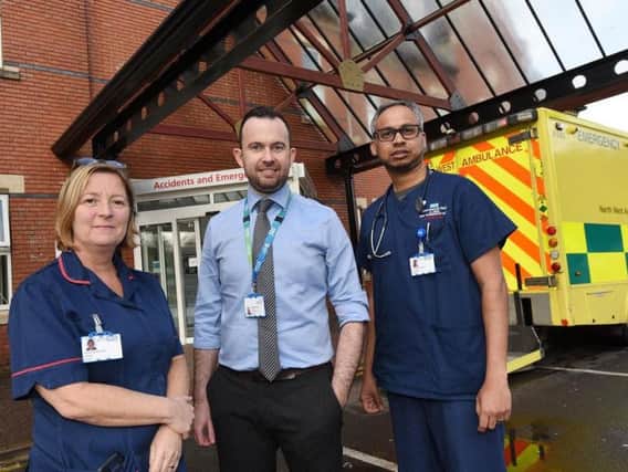 Amanda Ahmed, A and E matron, Shaun Curran, director of operations Wrightington, Wigan and Leigh NHS Foundations Trust, and consultant Dr Shariq Ahmed