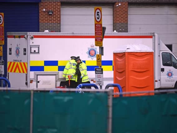 Police activity on Eastern Avenue, Grays, Essex, where 39 bodies were discovered in a lorry on Wednesday. Photo: Kirsty O'Connor/PA Wire