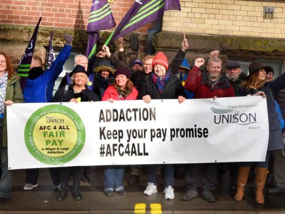 Addaction staff on the picket line in Wigan
