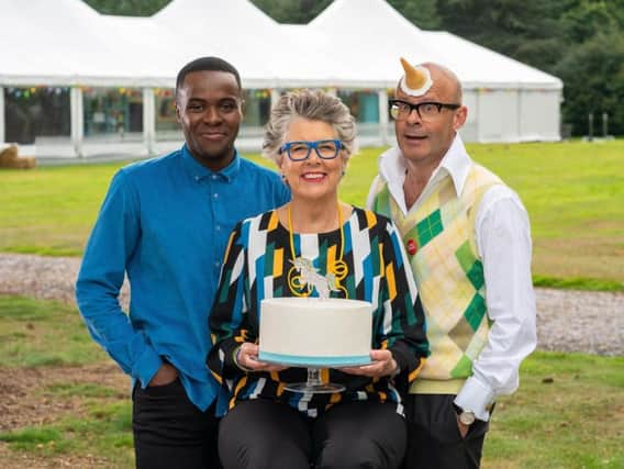 Liam Charles, Prue Leith and Harry Hill